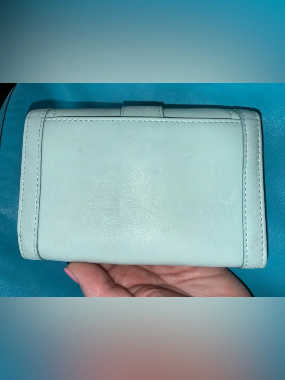 Coach Y2K Soho Silver Buckle Smooth Leather Mint/Sea Foam Folding Snap Wallet - Picture 7 of 12
